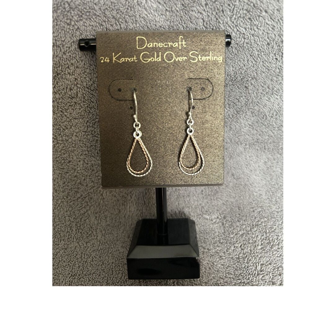New Danecraft 24K Gold Over Sterling Silver Double Teardrop Dangle Earrings